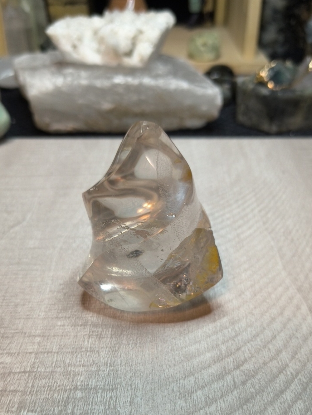 #57 Clear Quartz Flame with Golden Healer | 3" Polished Crystal Carving Specimen